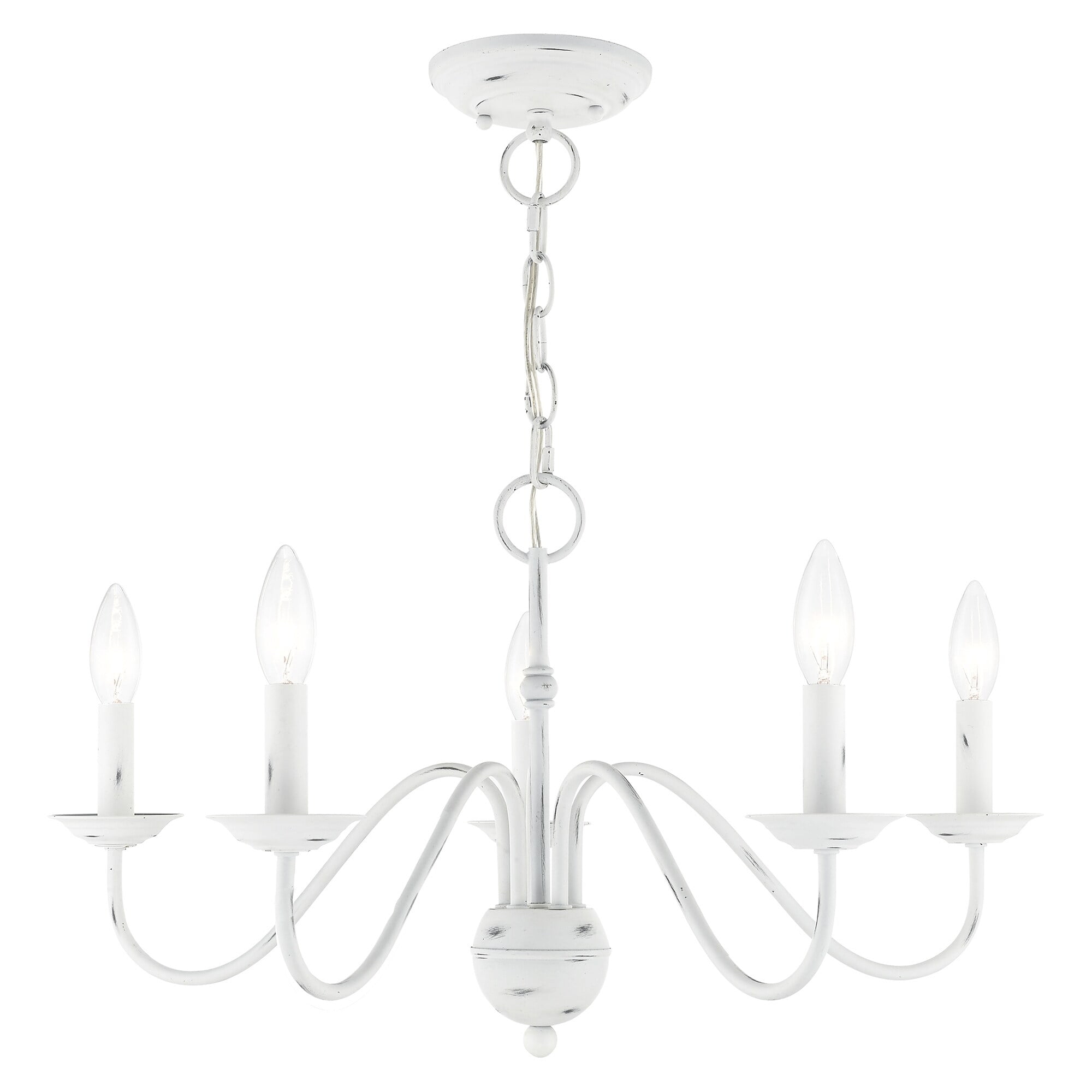 Antique White Elegance 5-Light Steel Chandelier with Candelabra Base