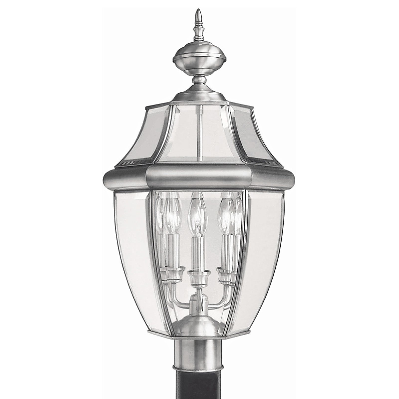 Monterey Brushed Nickel 3-Light Outdoor Post Lantern with Clear Beveled Glass