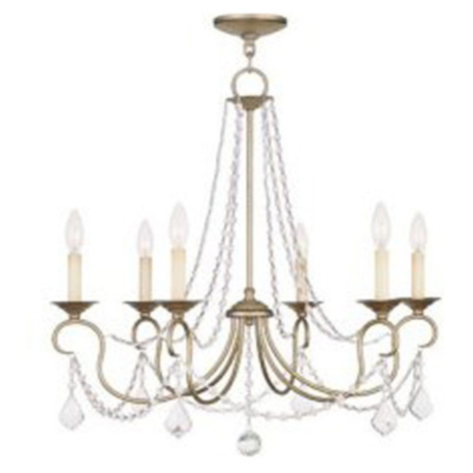 Antique Silver Leaf 6-Light Crystal Candelabra Chandelier