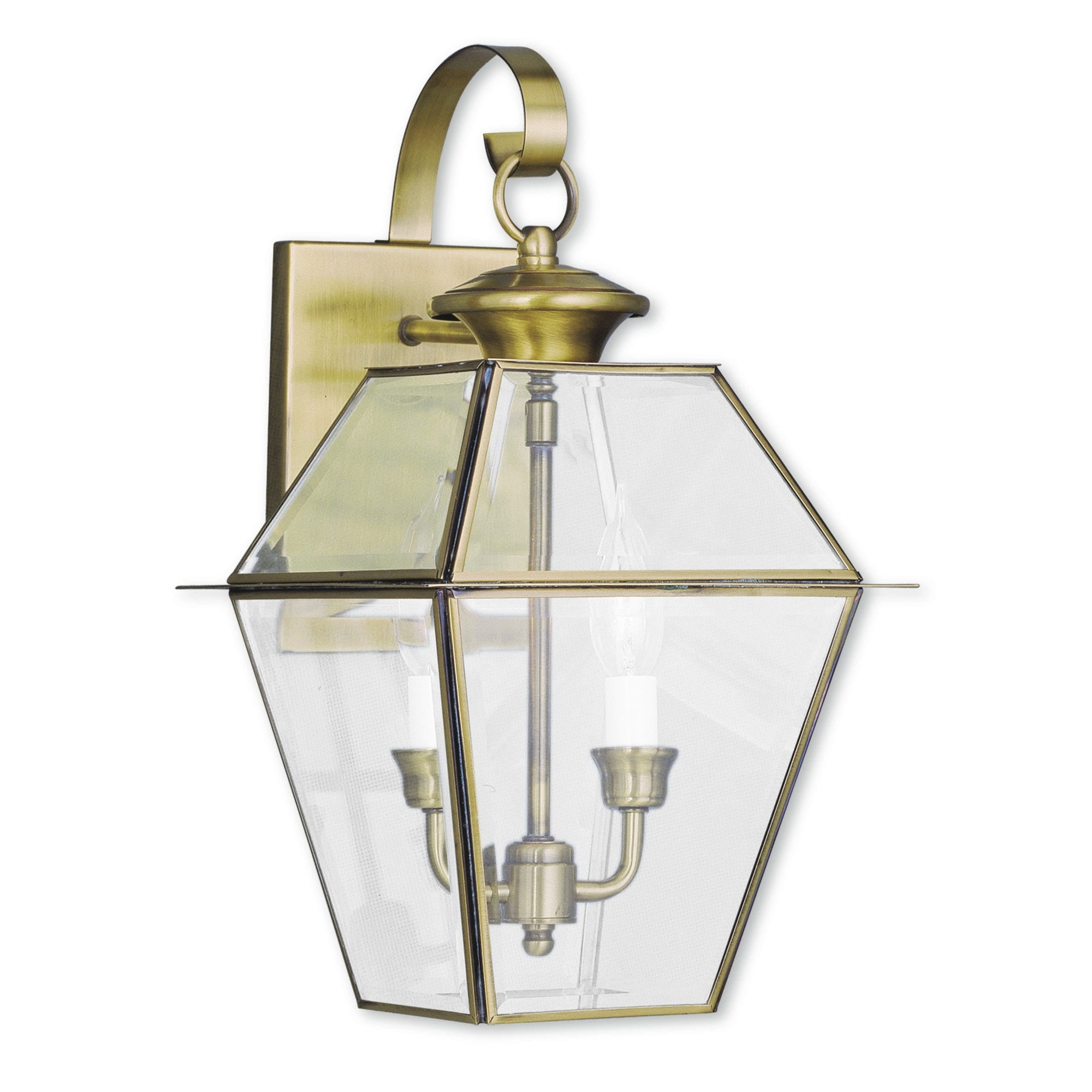 Antique Brass 2-Light Outdoor Wall Lantern with Clear Glass