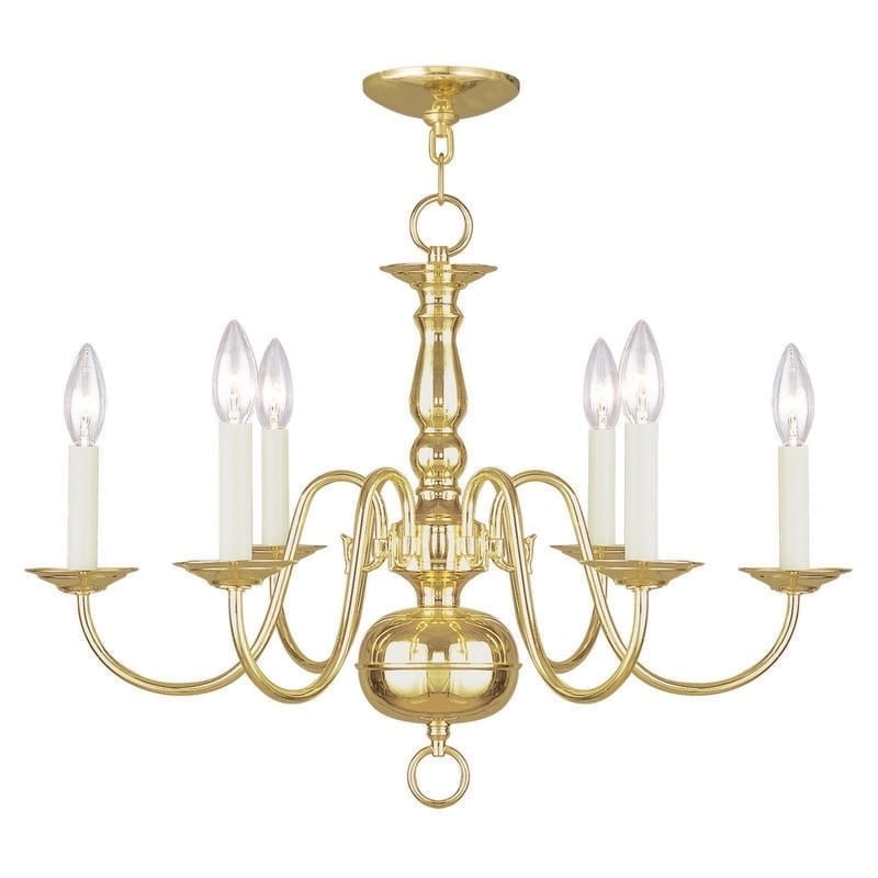 Polished Brass 6-Light Candelabra Chandelier
