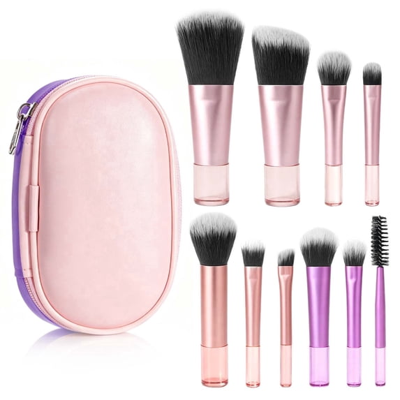 Livhil 10pcs Portable Travel Makeup Brush Set, Function Mini Makeup Brushes with Pouch (Colorful)