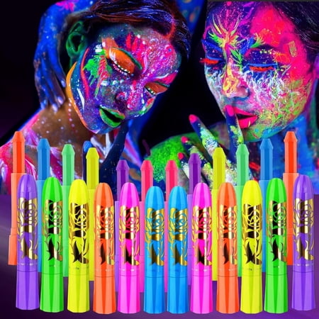 Livhil 12 Pcs Glow Face Painting Kits Under UV Light, Glow in The Dark Makeup for Face Body, Fluorescent Body Paint Crayons for Halloween Masquerade