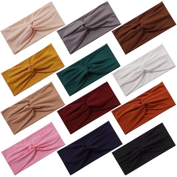 Livhil 12Pcs Stretchy Headbands for Women,Ventilate and Anti-slip Sport Headband, Fashionable Twist-style Head Wraps