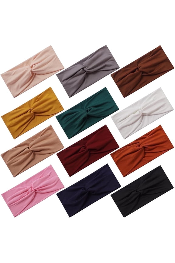 12Pcs Stretchy Headbands for Women,Ventilate and Anti-slip Sport Headband, Fashionable Twist-style Head Wraps