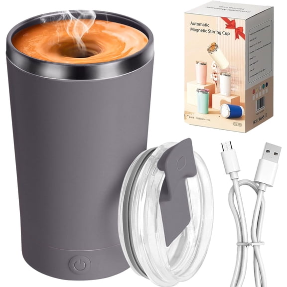 Livhil Self Stirring Mug, Electric High Speed Mixing Magnetic Self Stirring Coffee Mug, (Gray -13.5 oz )