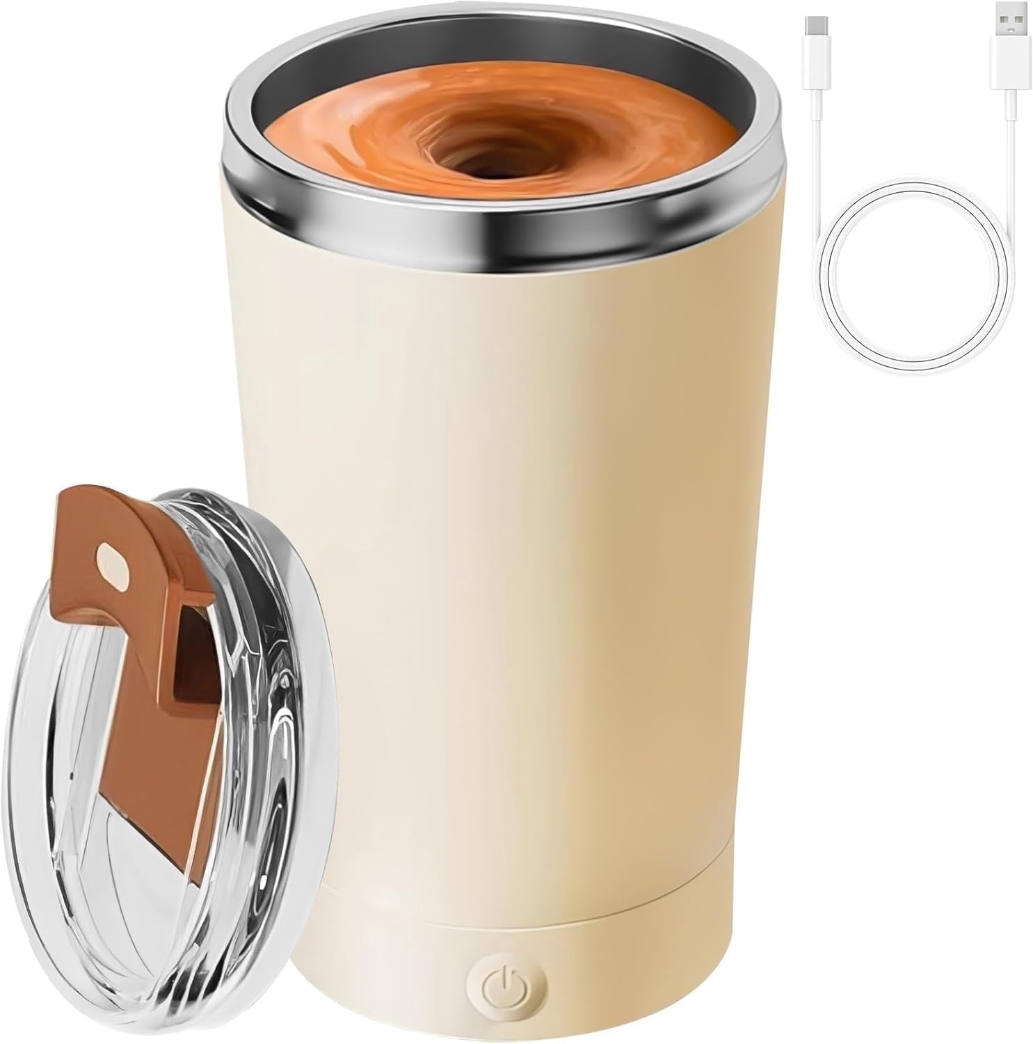 Livhil Self Stirring Coffee Mug 13.5 oz, Electric High Speed Automatic Magnetic Stirring Travel Coffee Mug, Beige