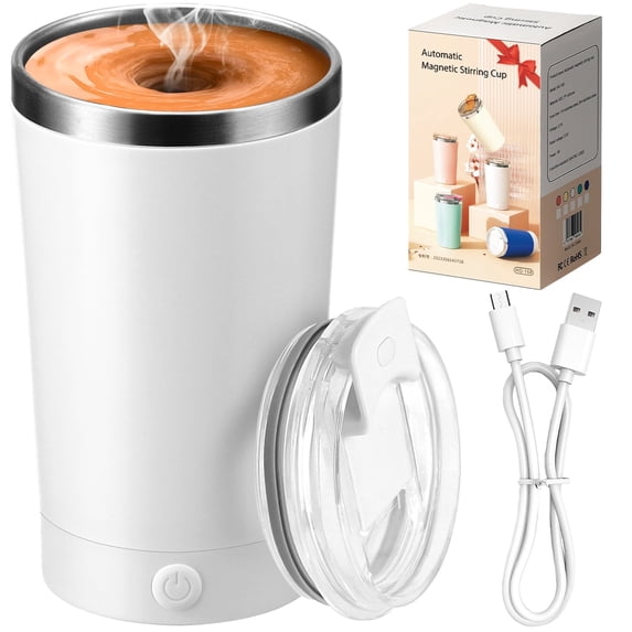 Livhil Self Stirring Mug with Lid Electric High Speed Mixing Rechargeable Automatic Magnetic Stirring Coffee Mug(White- 13.5 oz.)