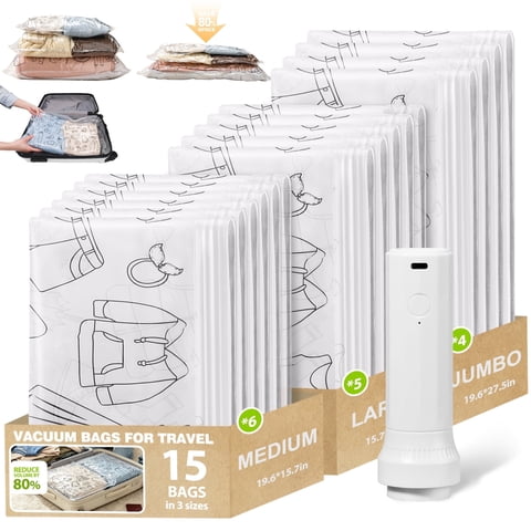 Livhil 15 Combo Vacuum Storage Bags with Electric Pump, Reusable Travel Vacuum Storage Bags for Clothes Compression (Graffiti Painting)