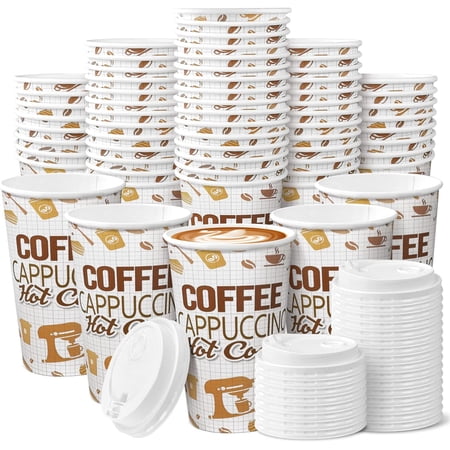 Livhil 150 Sets 16 oz Disposable Coffee Cups with Lids,Hot Beverage Cups for Office Home Travel