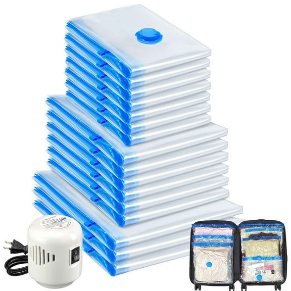 Livhil 16 Combo Vacuum Storage Bags with Electric Pump Space Saver Seal Bags Compression for Clothes Travel Essentials(Clear)