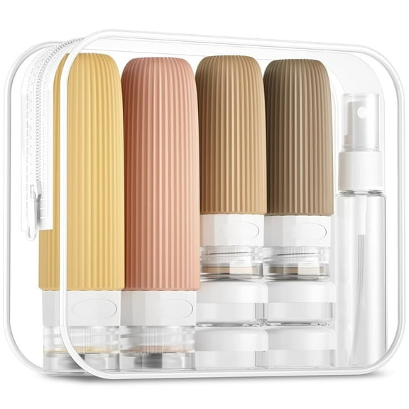 Livhil 16 Pcs Travel Bottles for Toiletries, Leak Proof Refillable Travel Containers, Travel Essentials Silicone Toiletry Bottles (Brown)