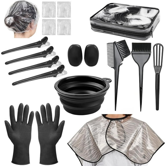 Livhil 16 Pieces Hair Dye Bowl and Brush Kit, Reusable Hair Dye Tools for Salon Home, DIY Hair Dye Kit with Gloves (Black)