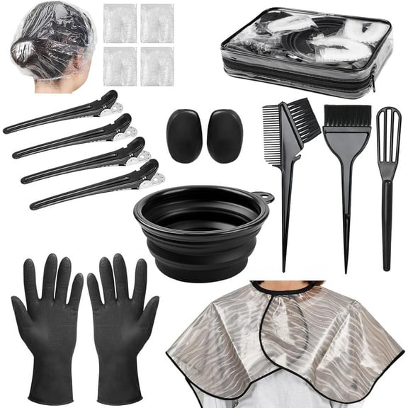 Livhil 16 Pieces Hair Dye Bowl and Brush Kit, Reusable Hair Dye Tools for Salon Home, DIY Hair Dye Kit with Gloves (Black)