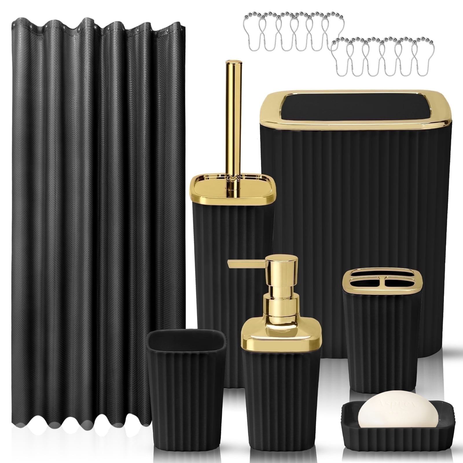 Livhil 19 Pcs Black Bathroom Accessories Sets with Shower Curtain, Specially Designed for Small Spaces