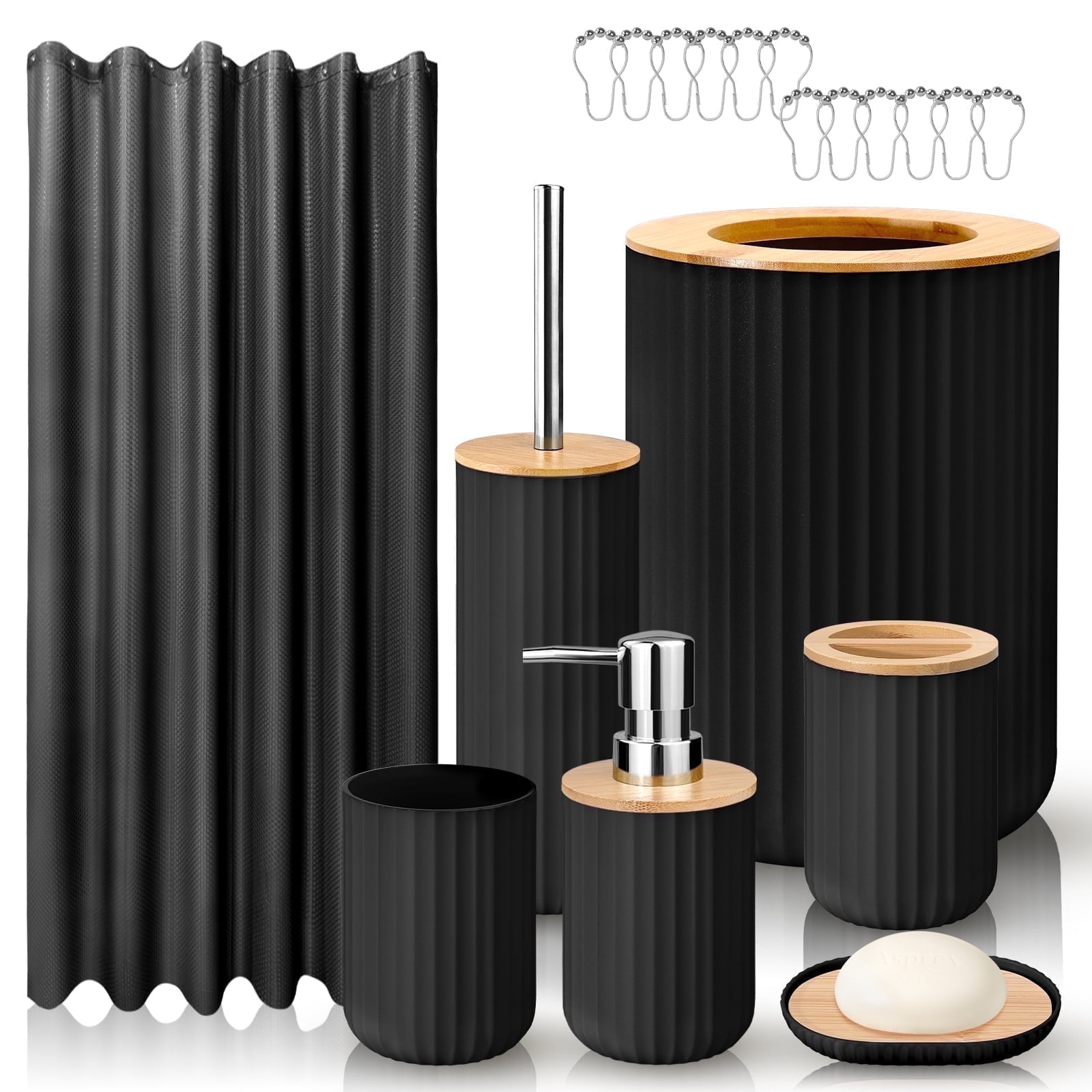 Livhil 19 Pcs Black Bathroom Accessories Sets with Shower Curtain ...