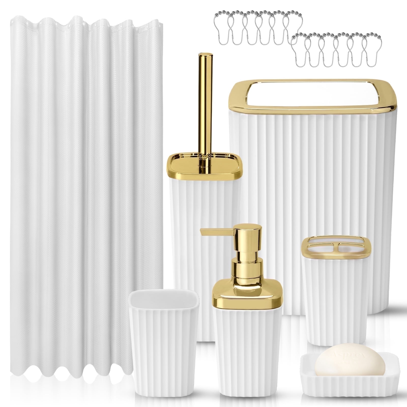 Livhil 19 Pcs White Bathroom Accessories Sets with Shower Curtain,  Specially Designed for Small Spaces