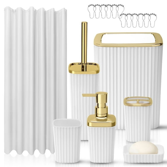 Livhil 19 Pcs White Bathroom Accessories Sets with Shower Curtain, Specially Designed for Small Spaces