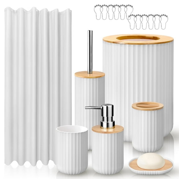 Livhil 19 Pcs White Bathroom Accessories Sets with Shower Curtain, Specially Designed for Small Spaces