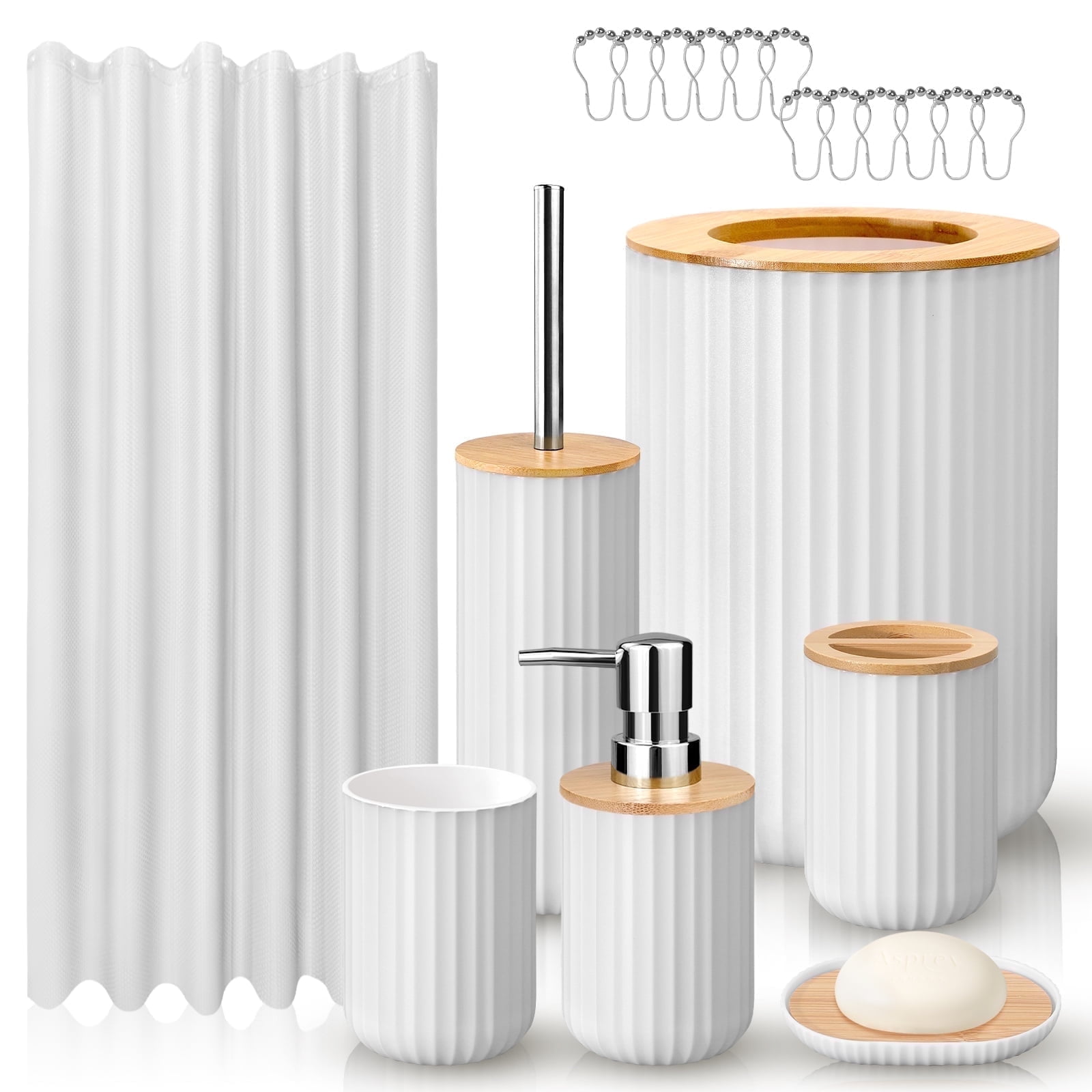 Livhil 19 Pcs White Bathroom Accessories Sets with Shower Curtain
