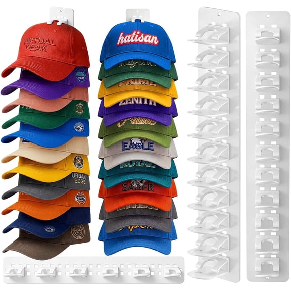 Livhil 2 Pack Hat Organizer for Baseball Caps, Detachable DIY Hat Rack Hold up to 22 Hats, Hat Holder for Wall Closet Door Bedroom (C-White)