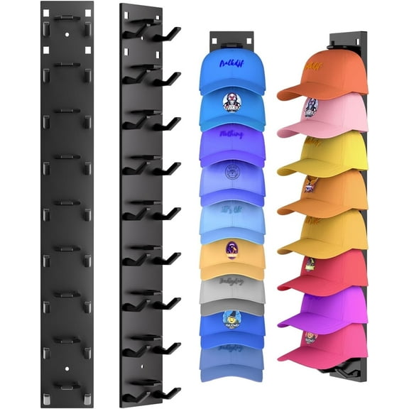 Livhil 2 Pack Hat Rack for Baseball Caps,  Hat Organizer Display Holder Hold Up to 18 Hats, Black