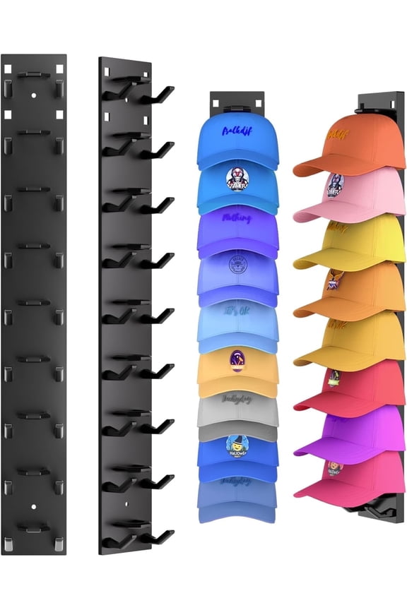 2 Pack Hat Rack for Baseball Caps,  Hat Organizer Display Holder Hold Up to 18 Hats, Black