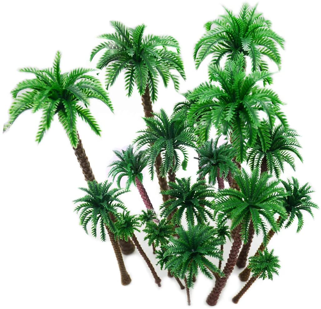 Livhil 20 Pcs Coconut Palm Model Trees, Scenery Model Plastic Artificial  Layout Rainforest Diorama Supplies , Building Model Trees Cake Topper,  Model Train Railways Architecture Landscape (Dark Trunk) 
