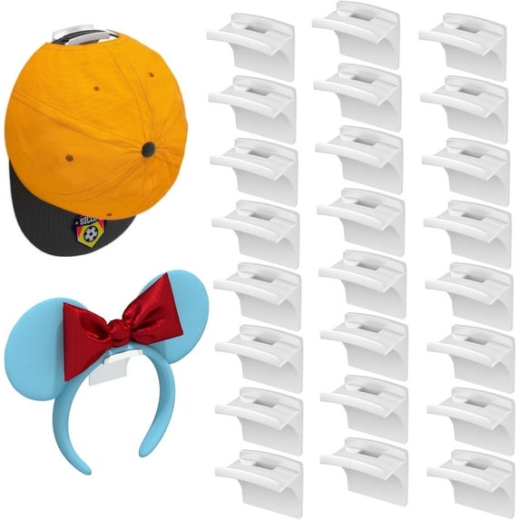 Livhil Hat Rack Wall Organizer - Adhesive, No Drilling, Plastic - 24 Pack, White