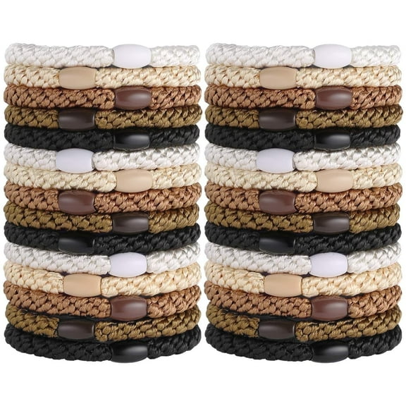 Livhil 30 Pcs Hair Ties No Damage No Crease Hair Elastics, Hair Ties for Women Girls, Elastics Hair Bands Ponytail Holders for Thick Hair (Black/Brown/White/Beige/Coffee)