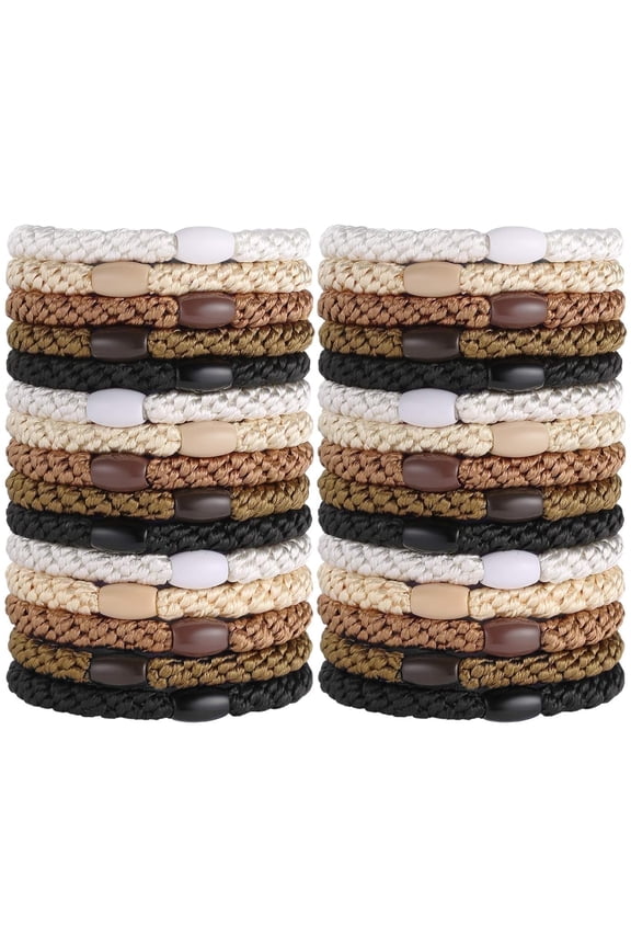 30 Pcs Hair Ties No Damage No Crease Hair Elastics, Hair Ties for Women Girls, Elastics Hair Bands Ponytail Holders for Thick Hair (Black/Brown/White/Beige/Coffee)
