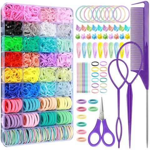 Livhil Elastic Hair Ties, 37 Colors Hair Accessories for Girls, Rubber Bands for Hair, Mini Hair Ties, 1784pcs Baby Hair Ties
