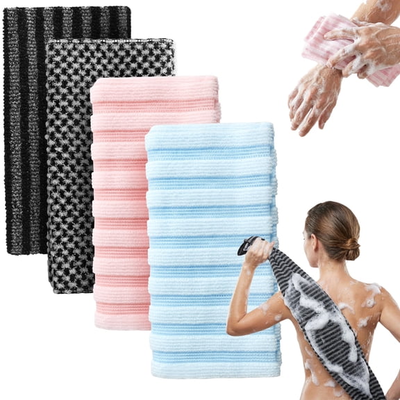 Livhil 4Pcs Exfoliating Shower Towel, Stretchable Quick-Dry Exfoliating Washcloth, Soft Exfoliating Bath Towel for All Skin Types (Multiple colors)
