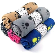 Livhil 5 Pack Large Fleece Dog Blanket, 38x 27 inch Fluffy Cat Puppy Blanket, Soft Pet Blanket Sleep Mat Bed Cover with Color Paw Printing for Home Using