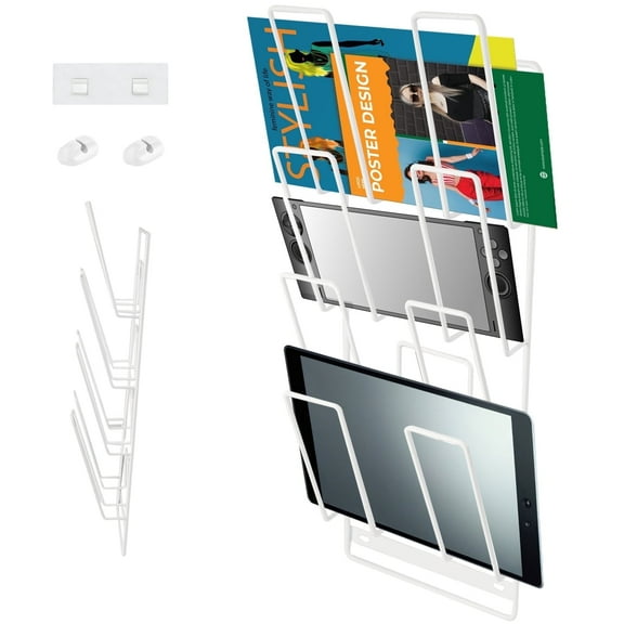 Livhil Device Organizer 4-Tier Wall Mount Rack - Tablet Laptop Console Holder - White