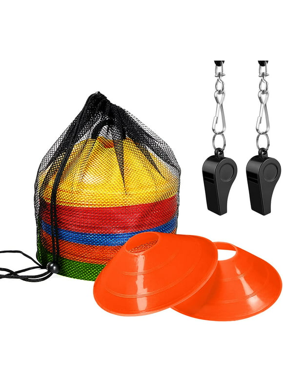 Livhil 50pcs Pro Disc Cones - Agility Soccer Cones Football Cones with Carry Bag and 2 Whistles for Sports Training, Football, Basketball, Practice Equipment Kids (Multi Color ) School Supplies