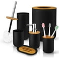 thumbnail image 1 of Livhil 6 Pcs Bamboo and Plastic Bathroom Accessories Sets, Specially Designed for Small Spaces, Toothbrush Cup Bath Accessories Sets Suitable for Homes, Hotels, Office Buildings (Black), 1 of 8