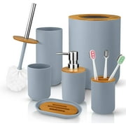 Livhil 6 Pcs Bamboo and Plastic Bathroom Accessories Sets, Specially Designed for Small Spaces, Suitable for Homes, Hotels, Office Buildings (Grey)