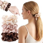 Livhil 6 Pcs Satin Scrunchies for Women, Satin Hair Ties, Stylish Width Elastic Hair Scrunchies Accessories, Champagne Tones