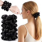 Livhil 6 Pcs Satin Scrunchies for Women, Satin Hair Ties, Stylish Width Elastic Hair Scrunchies Accessories, Classic Black