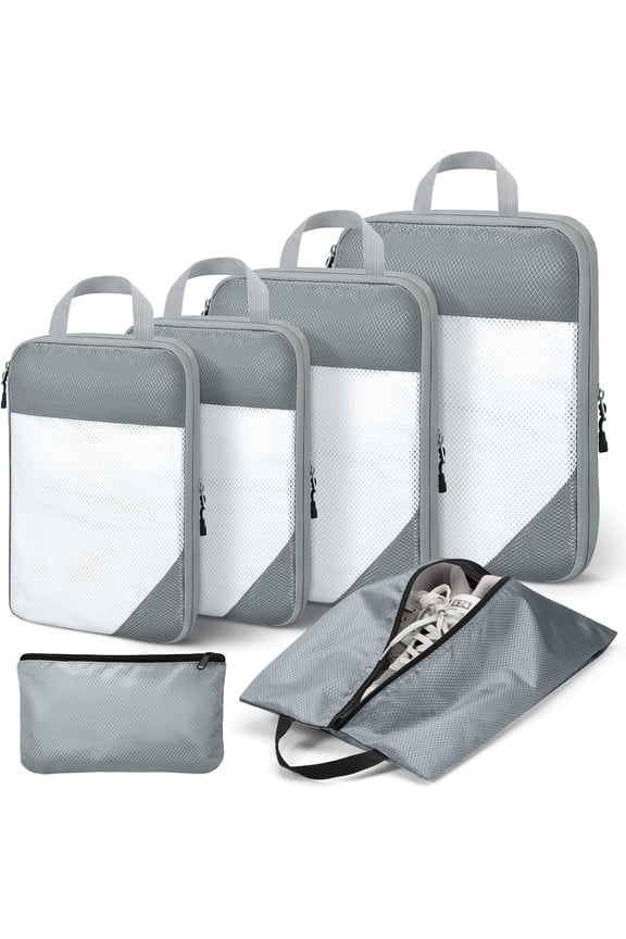 6 Set Compression Packing Cubes for Suitcases, Travel Accessories Suitcase Organizer Bags Set, Packing Cubes for Travel Luggage Organizer Women Men