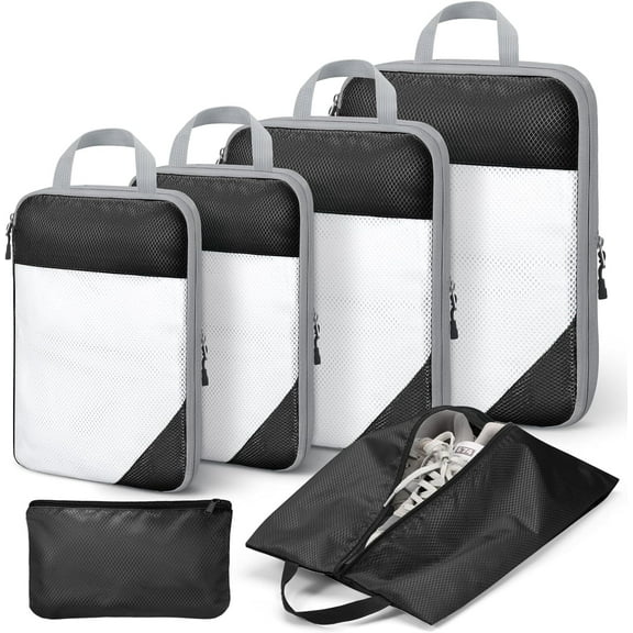 Livhil 6 Set Compression Packing Cubes for Suitcases, Packing Cubes for Travel Luggage Organizer Women Men, Black