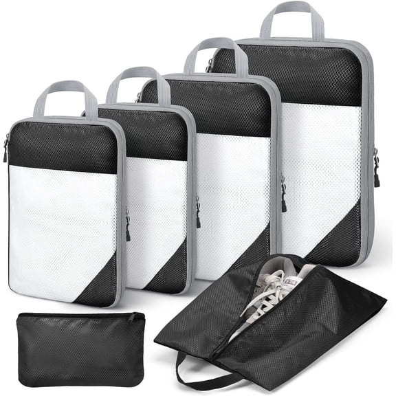 Livhil 6 Set Compression Packing Cubes for Suitcases, Packing Cubes for Travel Luggage Organizer Women Men, Black