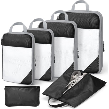 Livhil 6 Set Compression Packing Cubes for Suitcases, Packing Cubes for Travel Luggage Organizer Women Men, Black