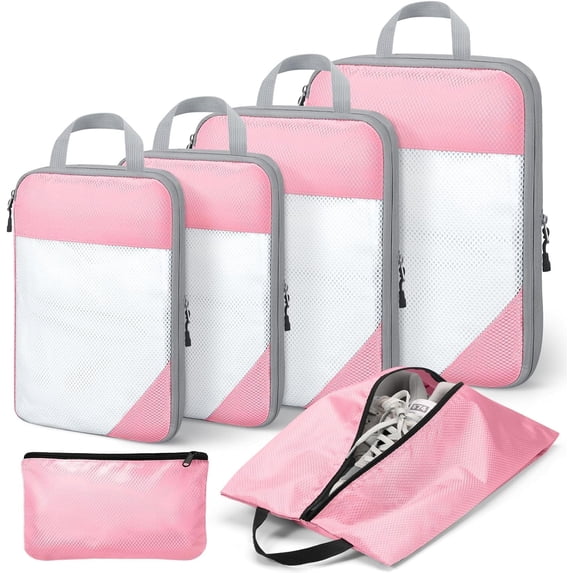 Livhil 6 Set Compression Packing Cubes for Suitcases, Packing Cubes for Travel Luggage Organizer Women, Pink
