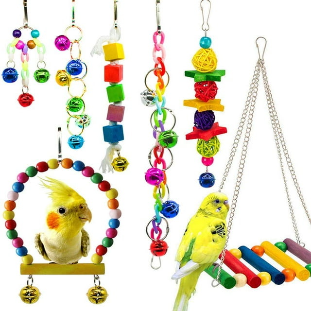 Livhil 7 Pack Bird Toys for Parakeet Parrot Toys, Colorful Bird Chewing ...