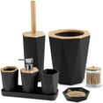 thumbnail image 1 of Livhil 8pcs Black Bathroom Accessories Set, Bamboo & Plastic, Ideal for Small Spaces, 1 of 8