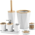 thumbnail image 1 of Livhil 8 Pcs Bamboo and Plastic Bathroom Accessories Sets, Specially Designed for Small Spaces (White), 1 of 7