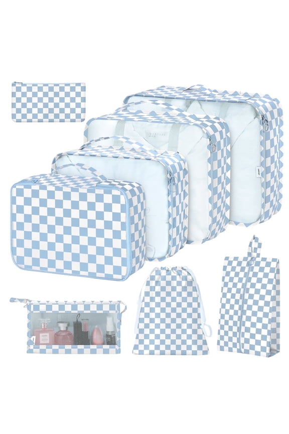8Pcs Packing Cubes for Luggage, Packing Cubes for Travel Luggage Packing Organizers ( Blue Plaid )
