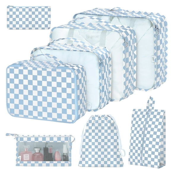 Livhil 8Pcs Packing Cubes for Luggage, Packing Cubes for Travel Luggage Packing Organizers ( Blue Plaid )